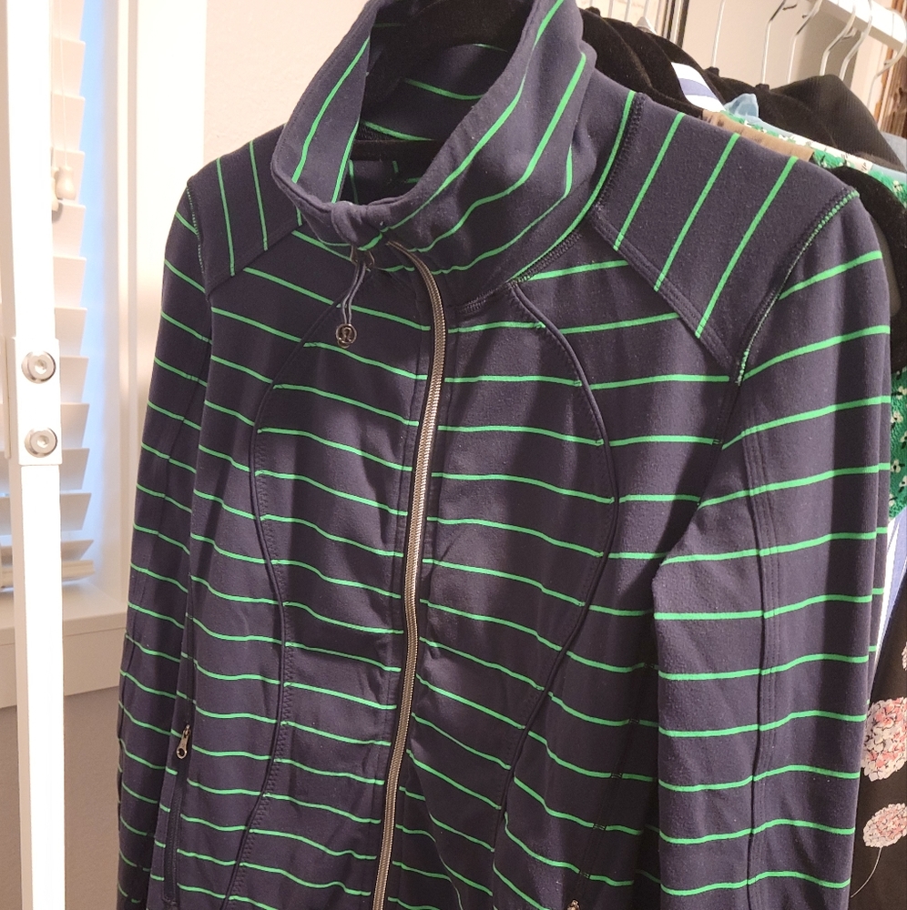 Lululemon Navy Blue with Lime Green Stripe Zip-Up